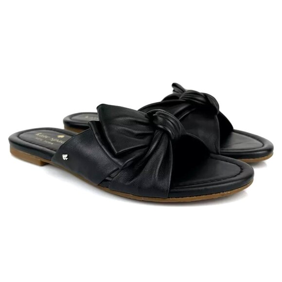 Kate Spade Marcella Black Leather Knotted Slip On Sandals NEW Size 7 - Picture 2 of 5